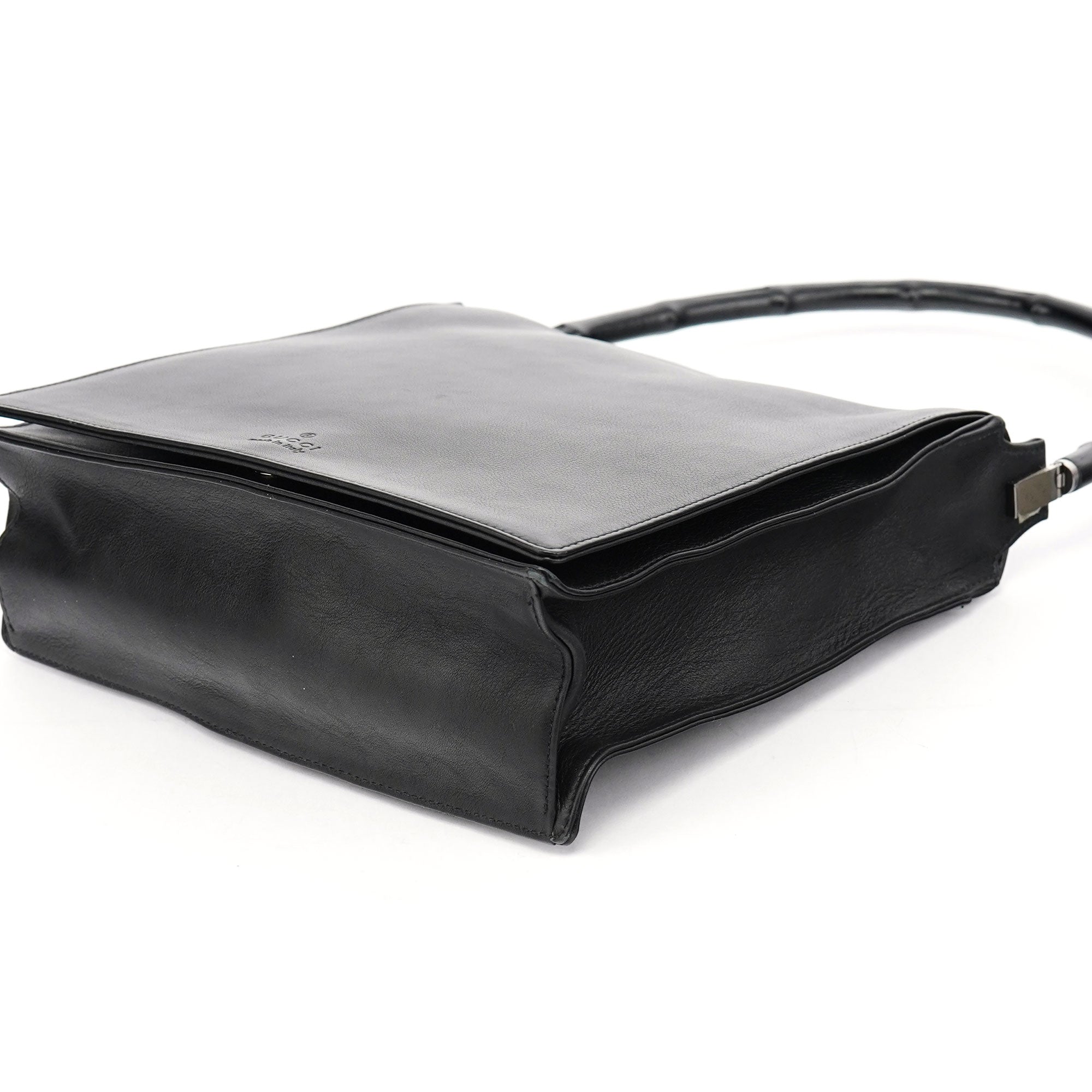 Gucci 001 3243 Black Calfskin Bamboo Flap Shoulder Bag