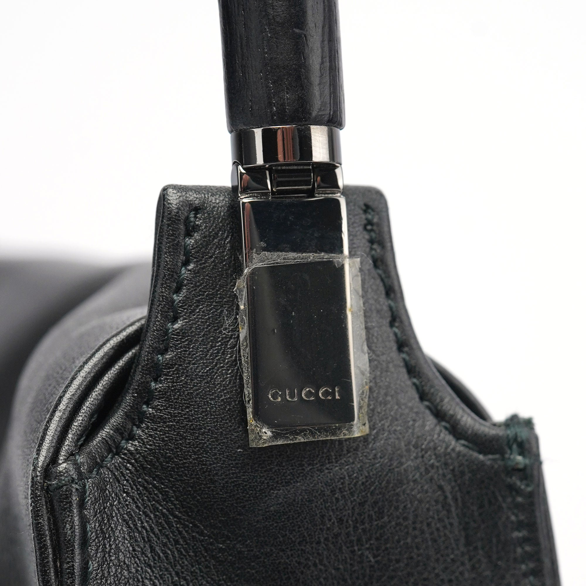 Gucci 001 3243 Black Calfskin Bamboo Flap Shoulder Bag