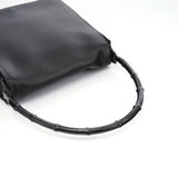 Gucci 001 3243 Black Calfskin Bamboo Flap Shoulder Bag