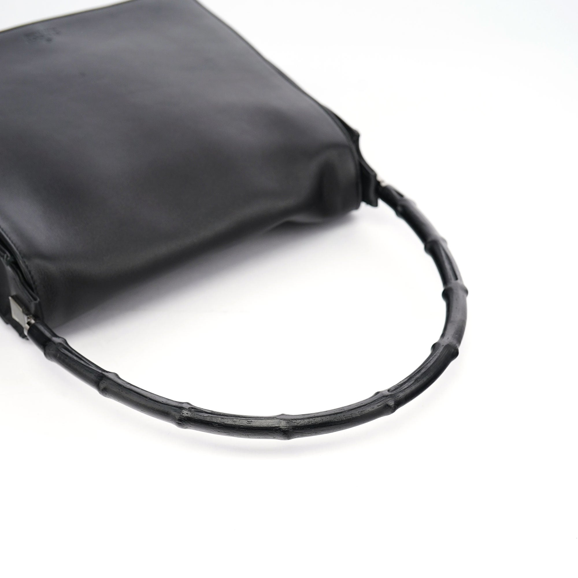 Gucci 001 3243 Black Calfskin Bamboo Flap Shoulder Bag