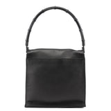 Gucci 001 3243 Black Calfskin Bamboo Flap Shoulder Bag
