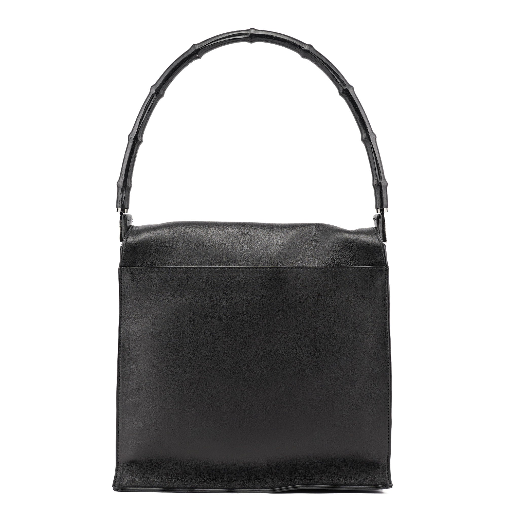 Gucci 001 3243 Black Calfskin Bamboo Flap Shoulder Bag