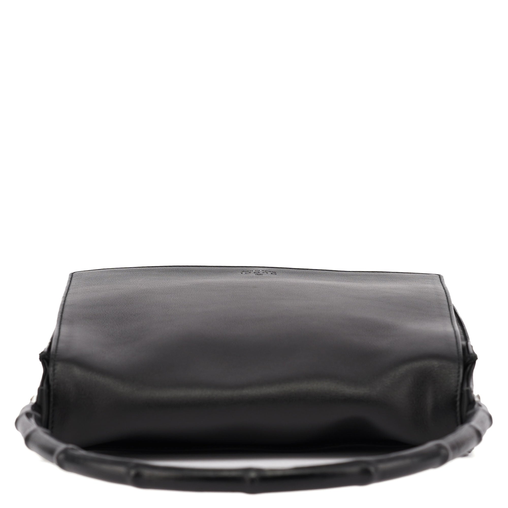 Gucci 001 3243 Black Calfskin Bamboo Flap Shoulder Bag