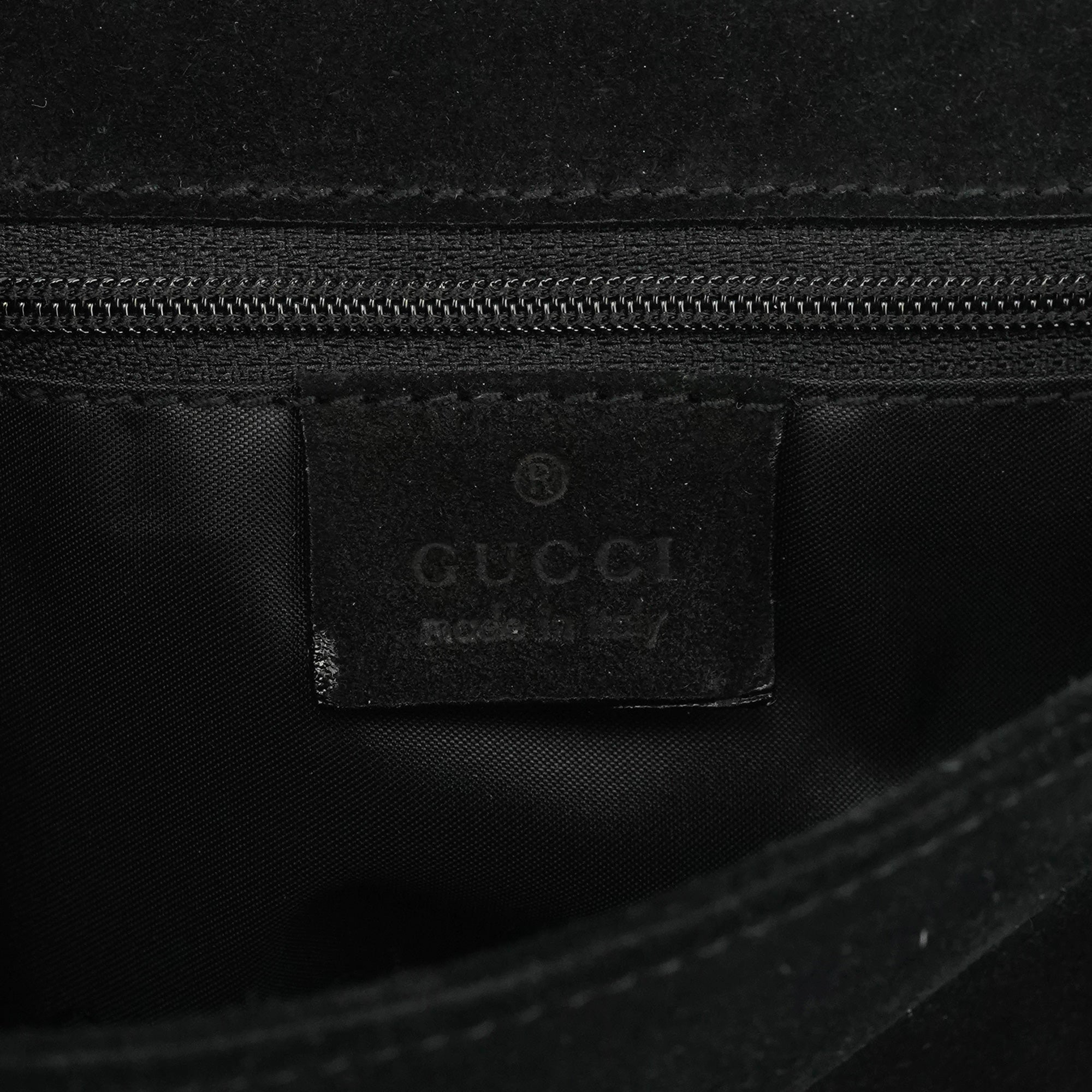 Gucci 001 3243 Black Suede Bamboo Shoulder Bag