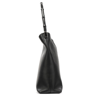 Gucci 001 3244 Black Calfskin Bamboo Shoulder Bag