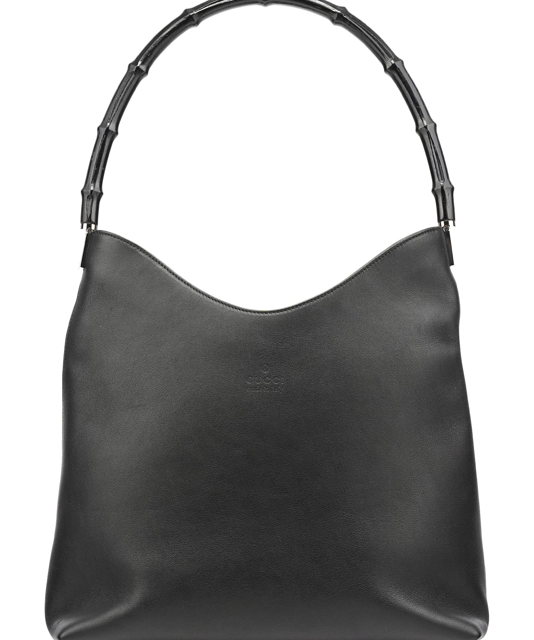Gucci 001 3244 Black Calfskin Bamboo Shoulder Bag