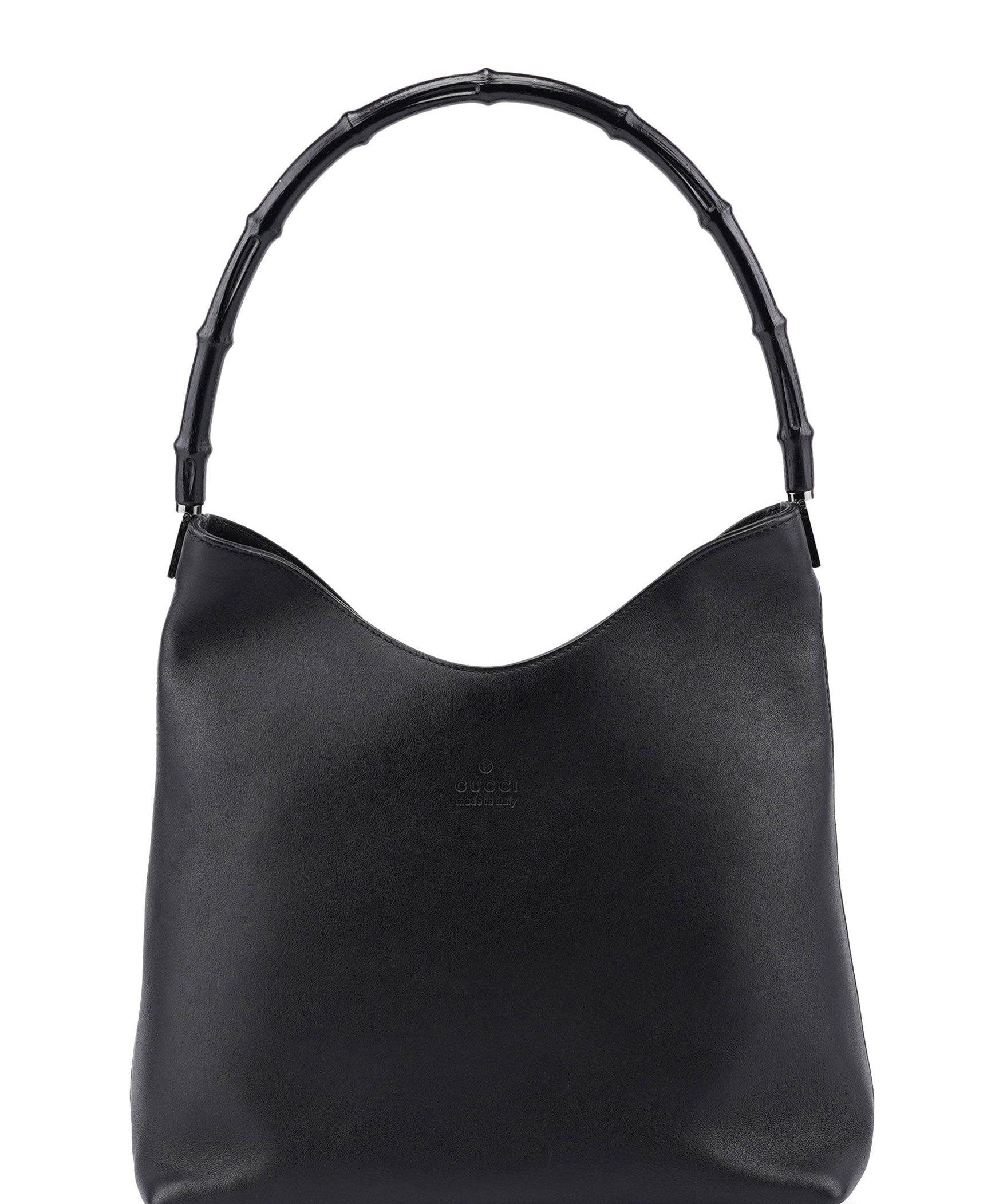 Gucci 001 3244 Black Calfskin Bamboo Shoulder Bag