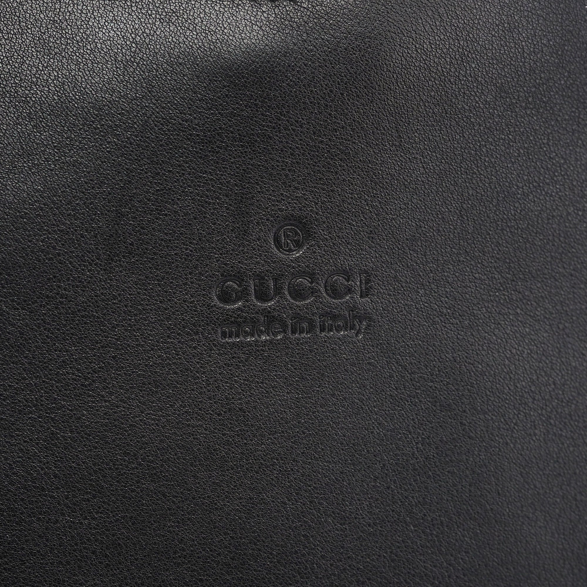 Gucci 001 3244 Black Calfskin Bamboo Shoulder Bag