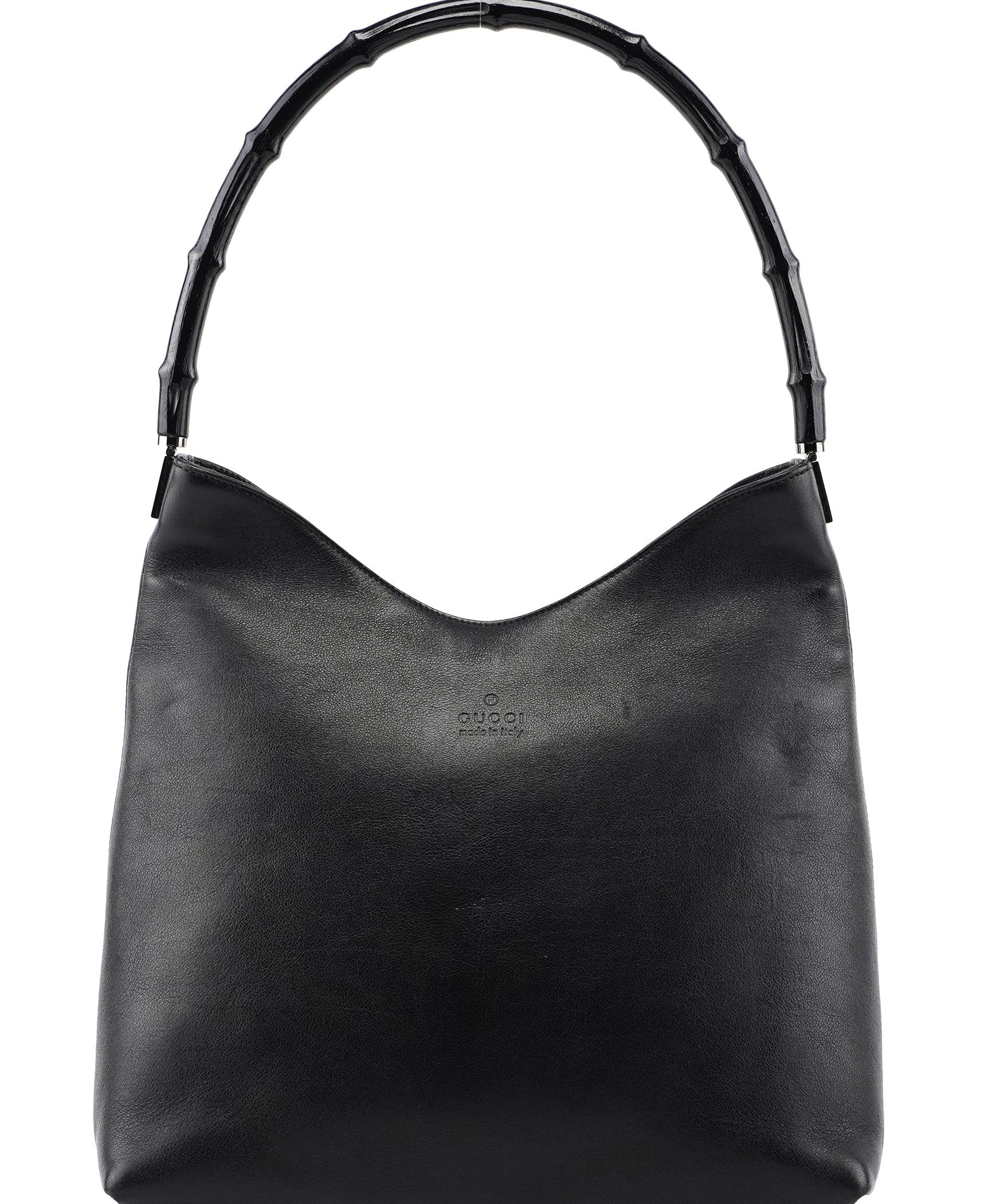 Gucci 001 3244 Black Leather Bamboo Shoulder Bag