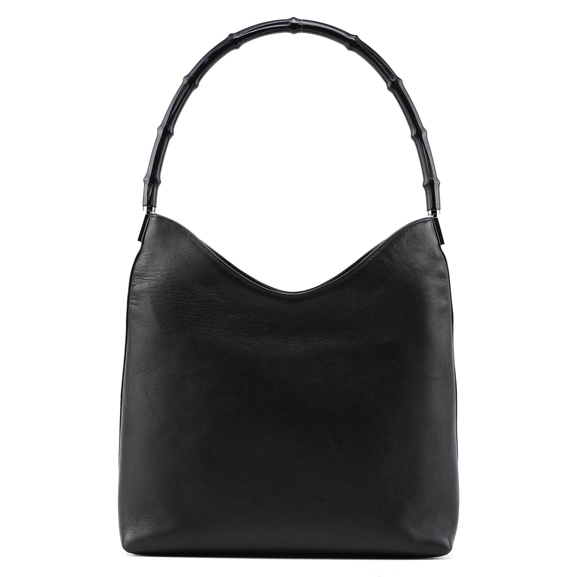 Gucci 001 3244 Black Leather Bamboo Shoulder Bag