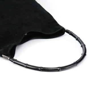 Gucci 001 3244 Black Suede Bamboo Shoulder Bag