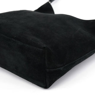 Gucci 001 3244 Black Suede Bamboo Shoulder Bag
