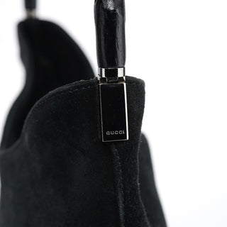 Gucci 001 3244 Black Suede Bamboo Shoulder Bag