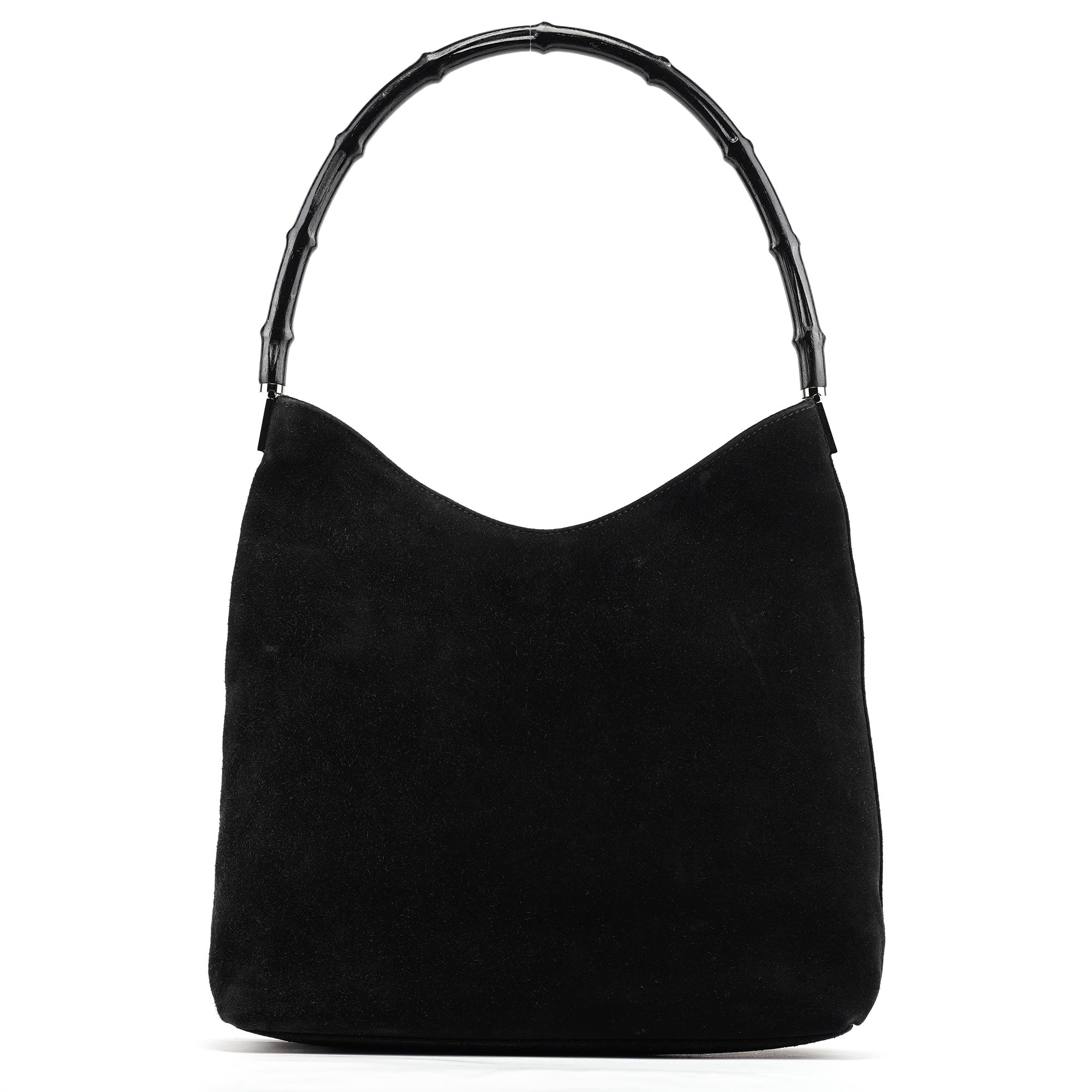 Gucci 001 3244 Black Suede Bamboo Shoulder Bag