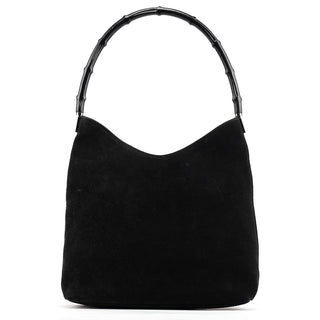 Gucci 001 3244 Black Suede Bamboo Shoulder Bag