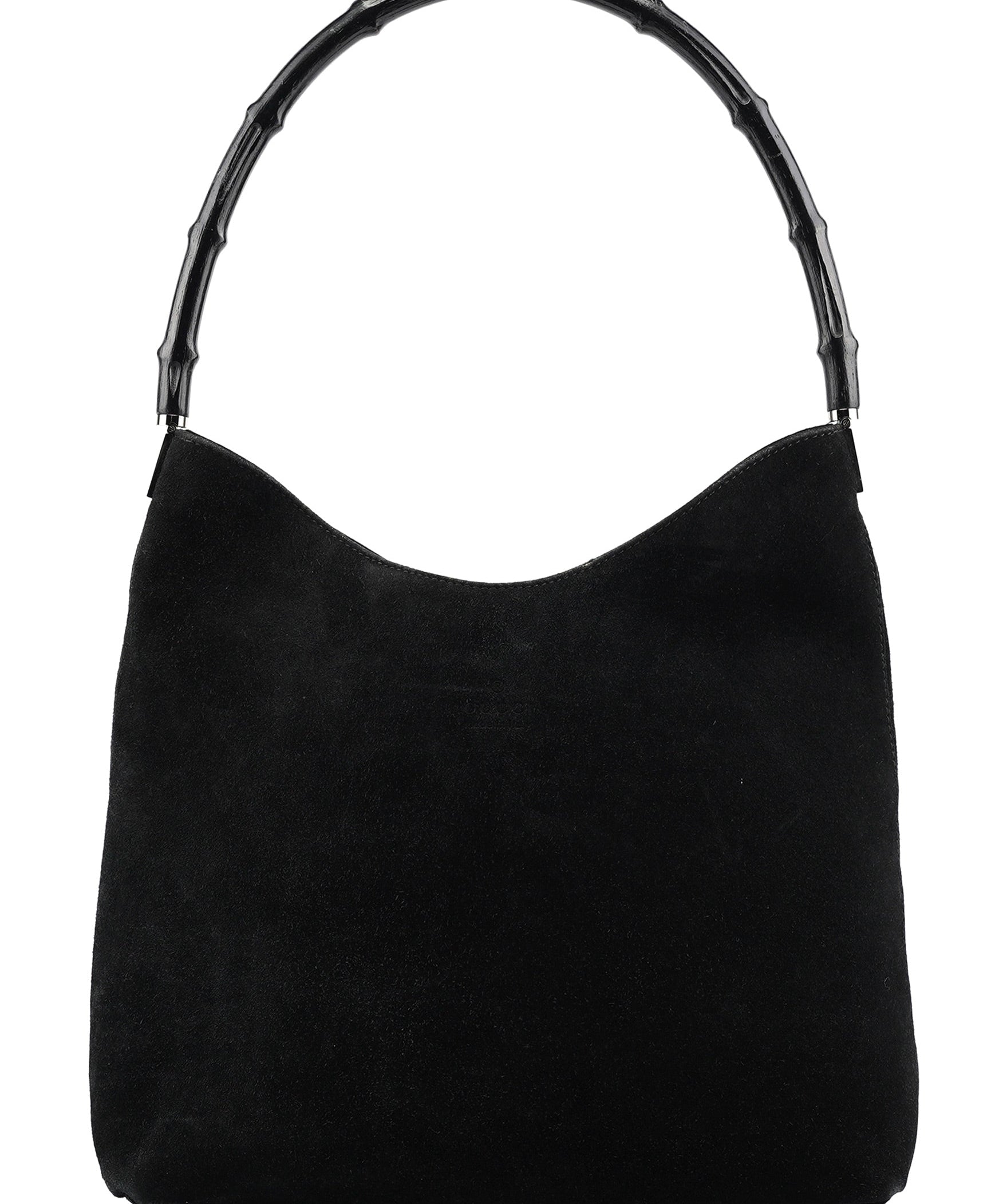 Gucci 001 3244 Black Suede Bamboo Shoulder Bag