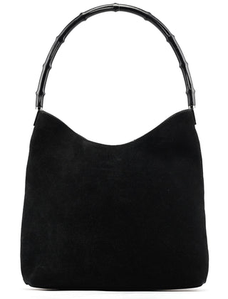 Gucci 001 3244 Black Suede Bamboo Shoulder Bag