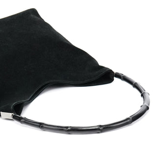 Gucci 001 3244 Black Suede Bamboo Shoulder Bag