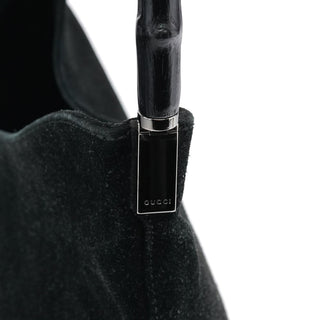 Gucci 001 3244 Black Suede Bamboo Shoulder Bag