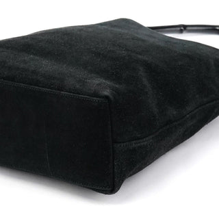 Gucci 001 3244 Black Suede Bamboo Shoulder Bag