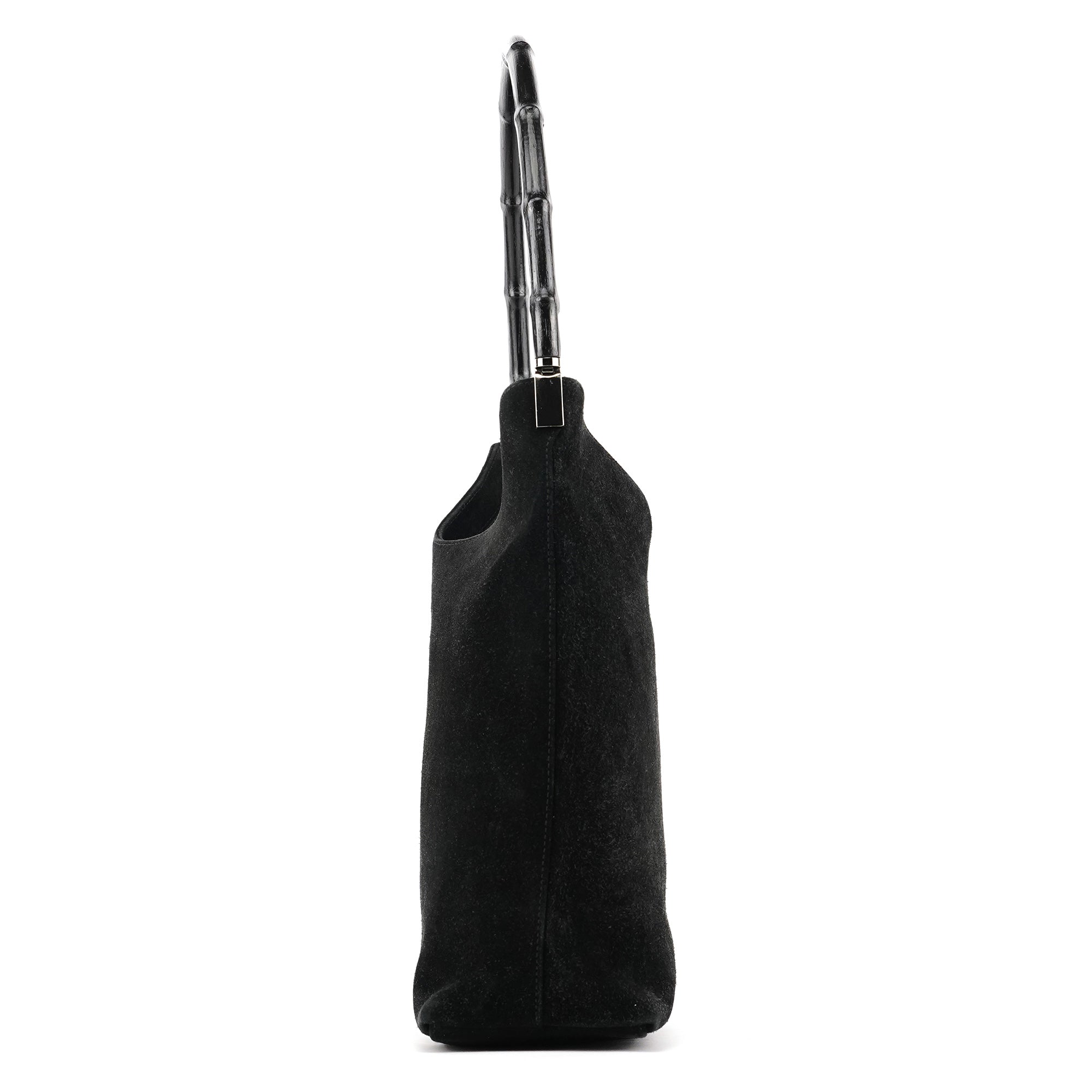 Gucci 001 3244 Black Suede Bamboo Shoulder Bag