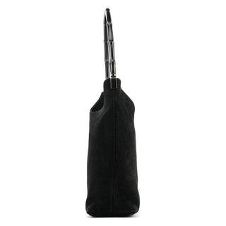 Gucci 001 3244 Black Suede Bamboo Shoulder Bag