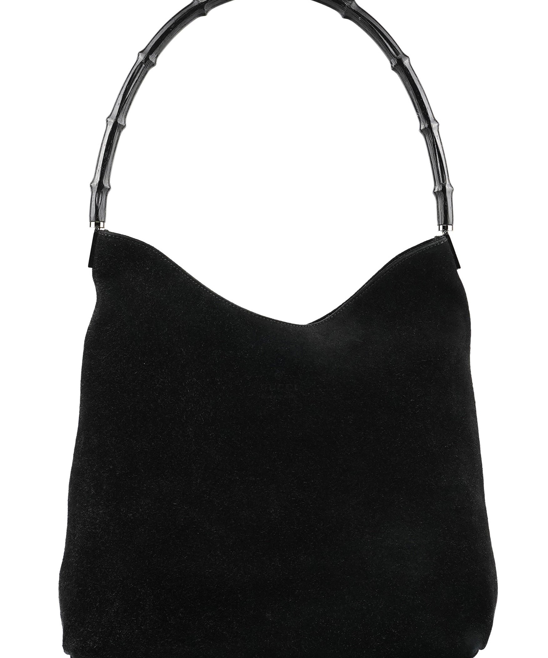 Gucci 001 3244 Black Suede Bamboo Shoulder Bag