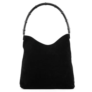 Gucci 001 3244 Black Suede Bamboo Shoulder Bag