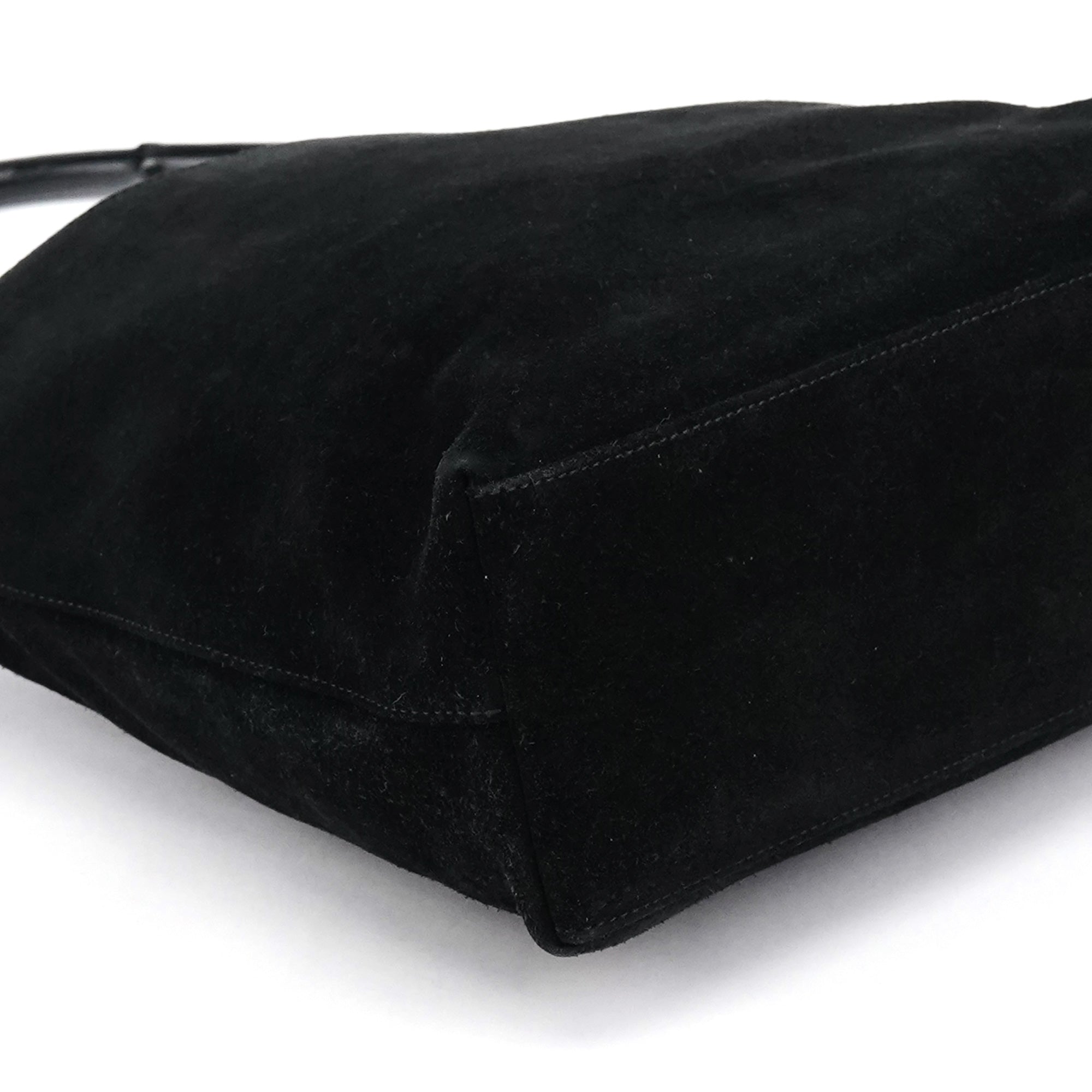 Gucci 001 3244 Black Suede Bamboo Shoulder Bag