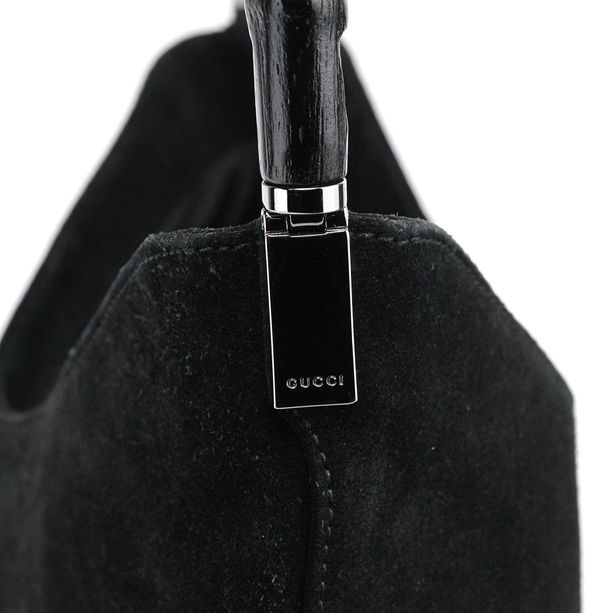 Gucci 001 3244 Black Suede Bamboo Shoulder Bag
