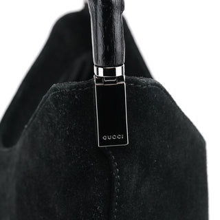Gucci 001 3244 Black Suede Bamboo Shoulder Bag