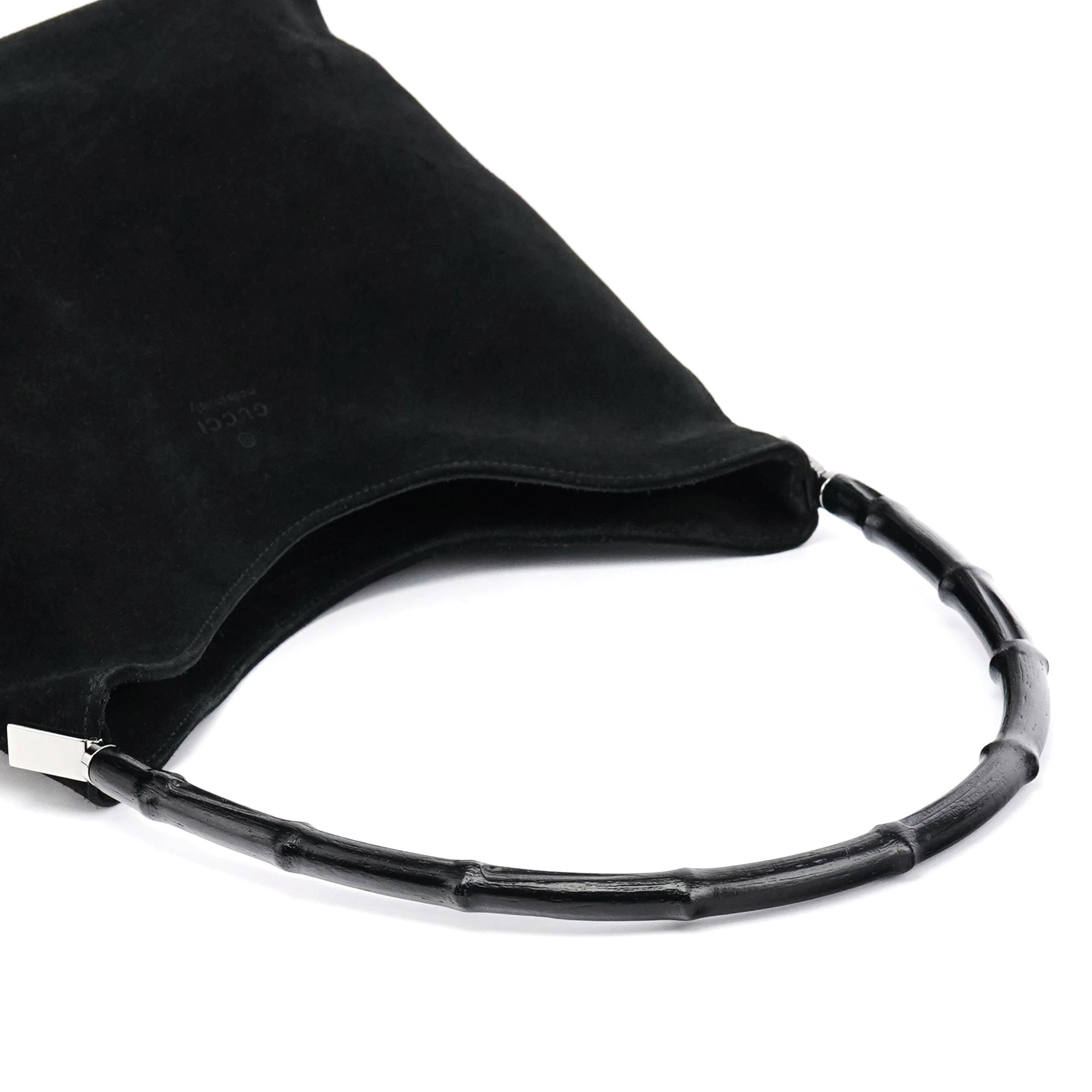 Gucci 001 3244 Black Suede Bamboo Shoulder Bag