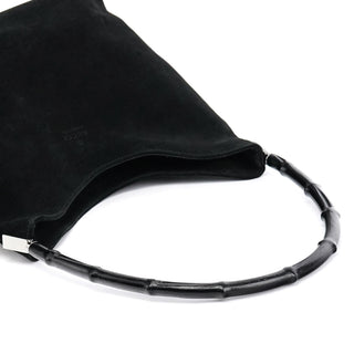 Gucci 001 3244 Black Suede Bamboo Shoulder Bag
