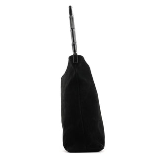 Gucci 001 3244 Black Suede Bamboo Shoulder Bag