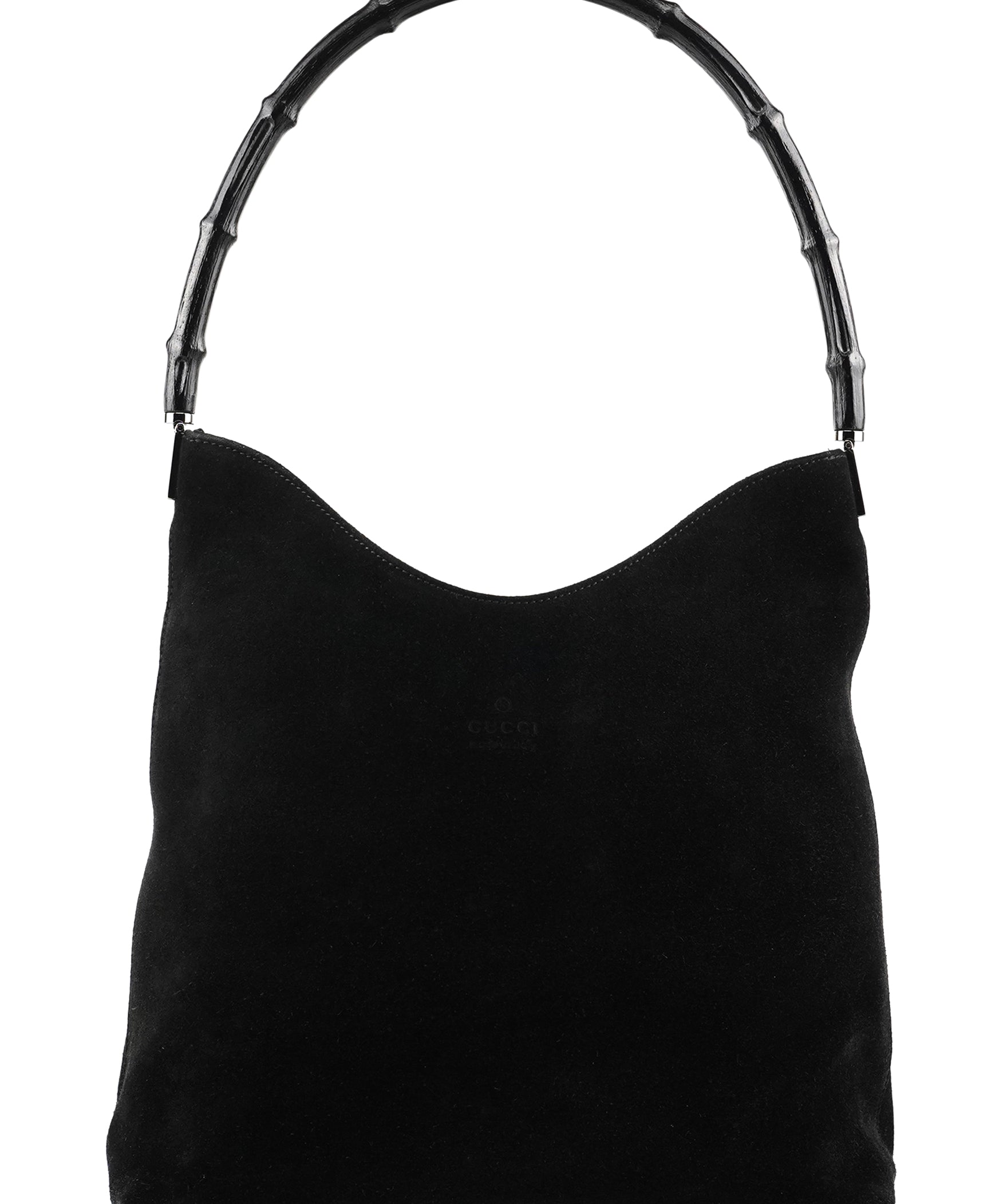 Gucci 001 3244 Black Suede Bamboo Shoulder Bag