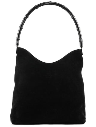 Gucci 001 3244 Black Suede Bamboo Shoulder Bag