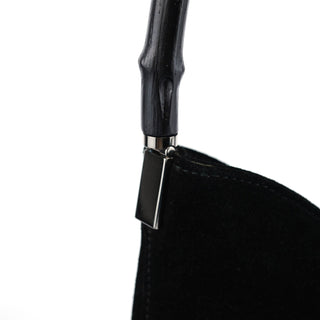 Gucci 001 3244 Black Suede Bamboo Shoulder Bag