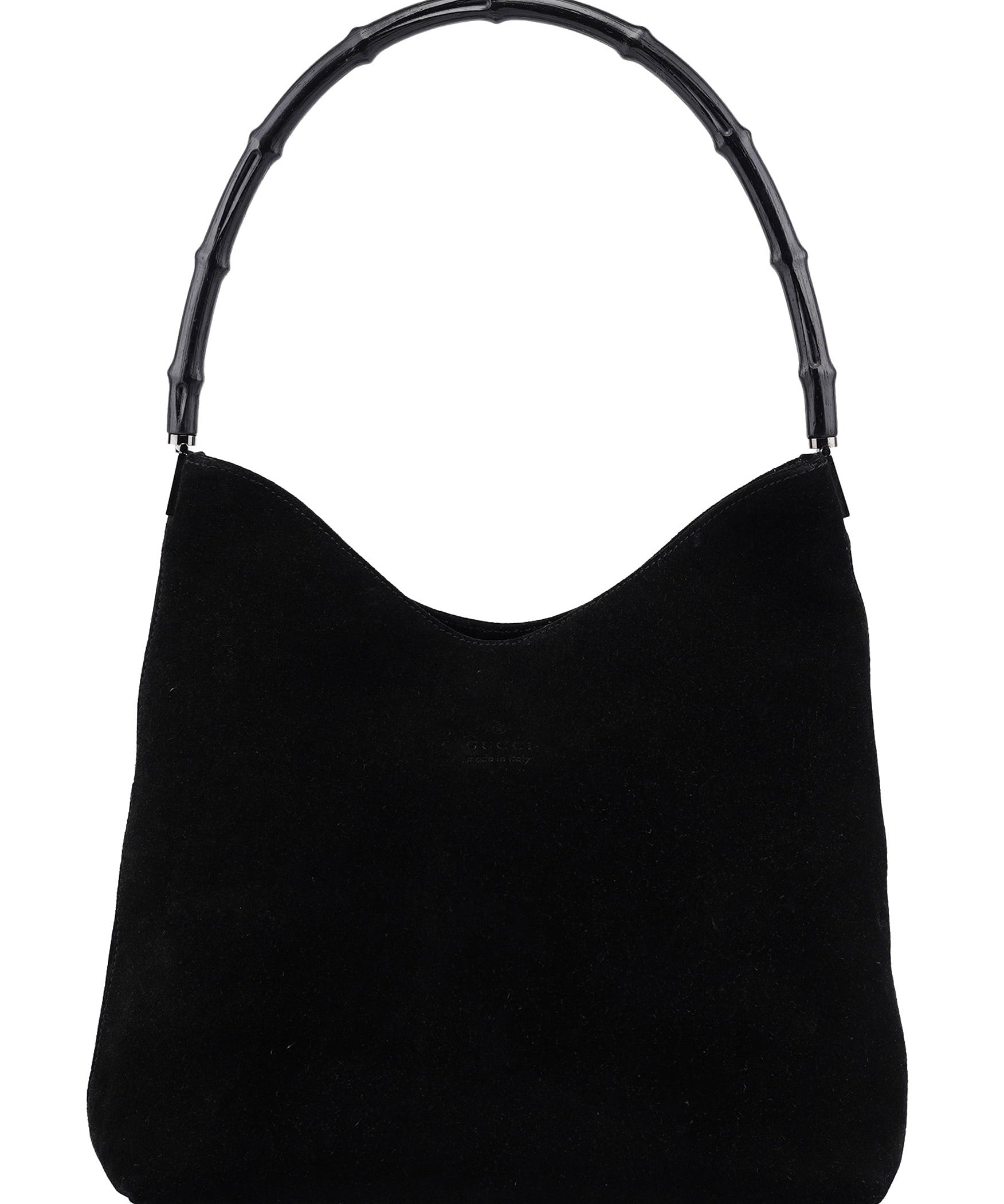 Gucci 001 3244 Black Suede Bamboo Shoulder Bag