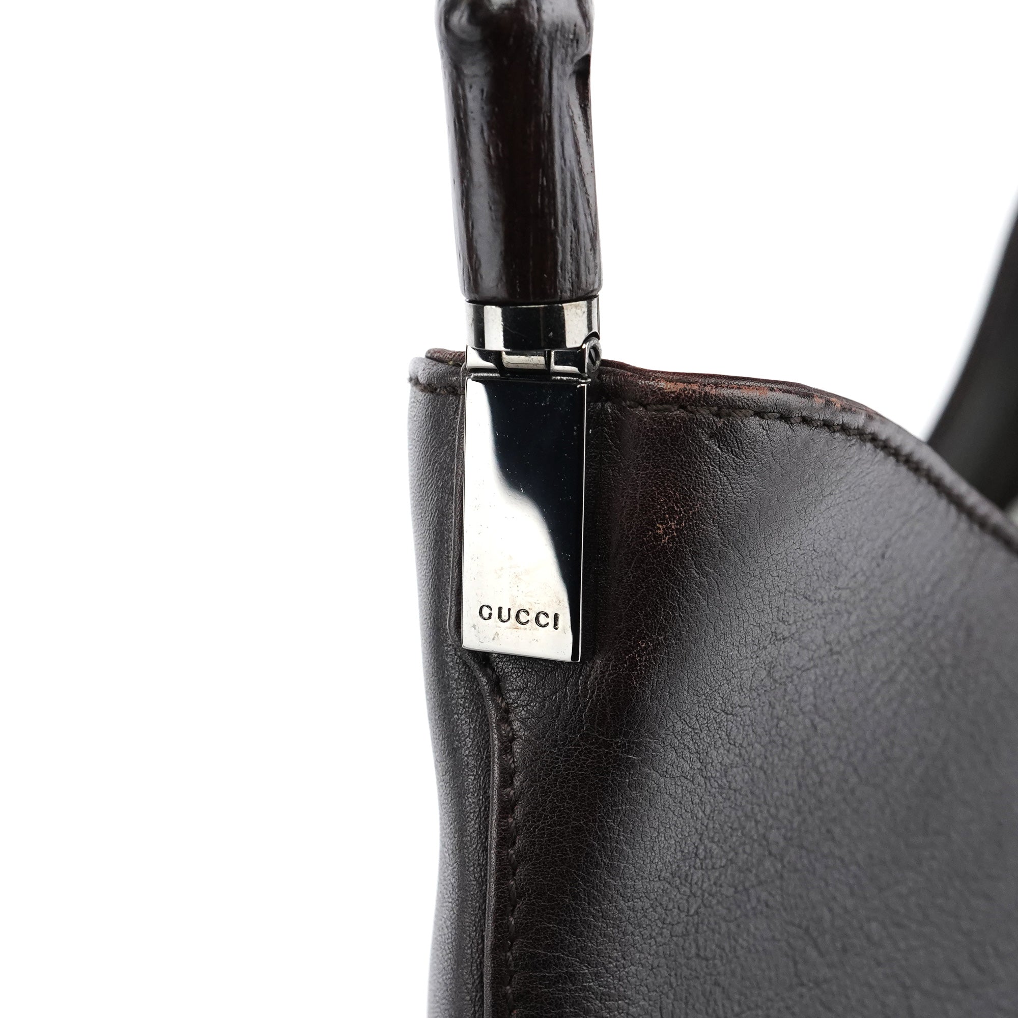 Gucci 001 3244 Borsa a spalla Bamboo in pelle di vitello marrone