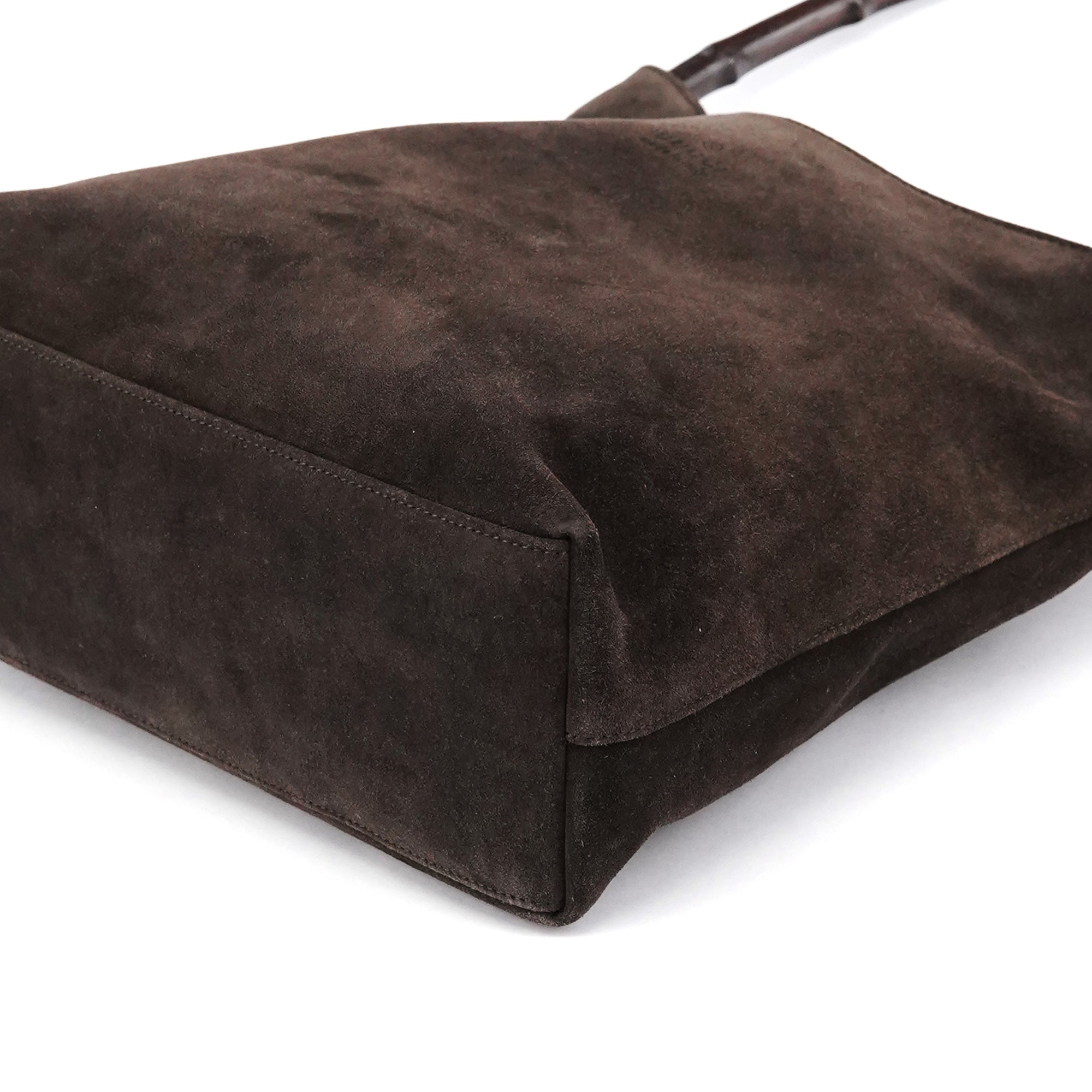 Gucci 001 3244 Brown Suede Bamboo Shoulder Bag