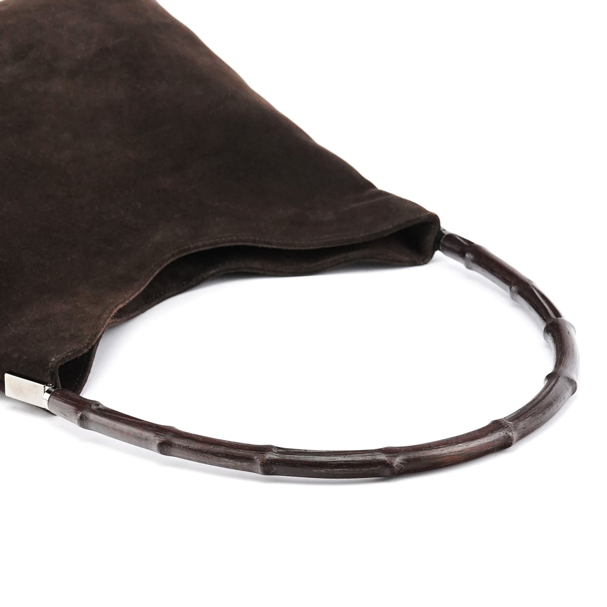 Gucci 001 3244 Brown Suede Bamboo Shoulder Bag