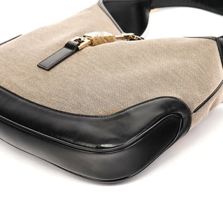 Gucci 001 3306 Beige Black Canvas Jackie Shoulder Bag