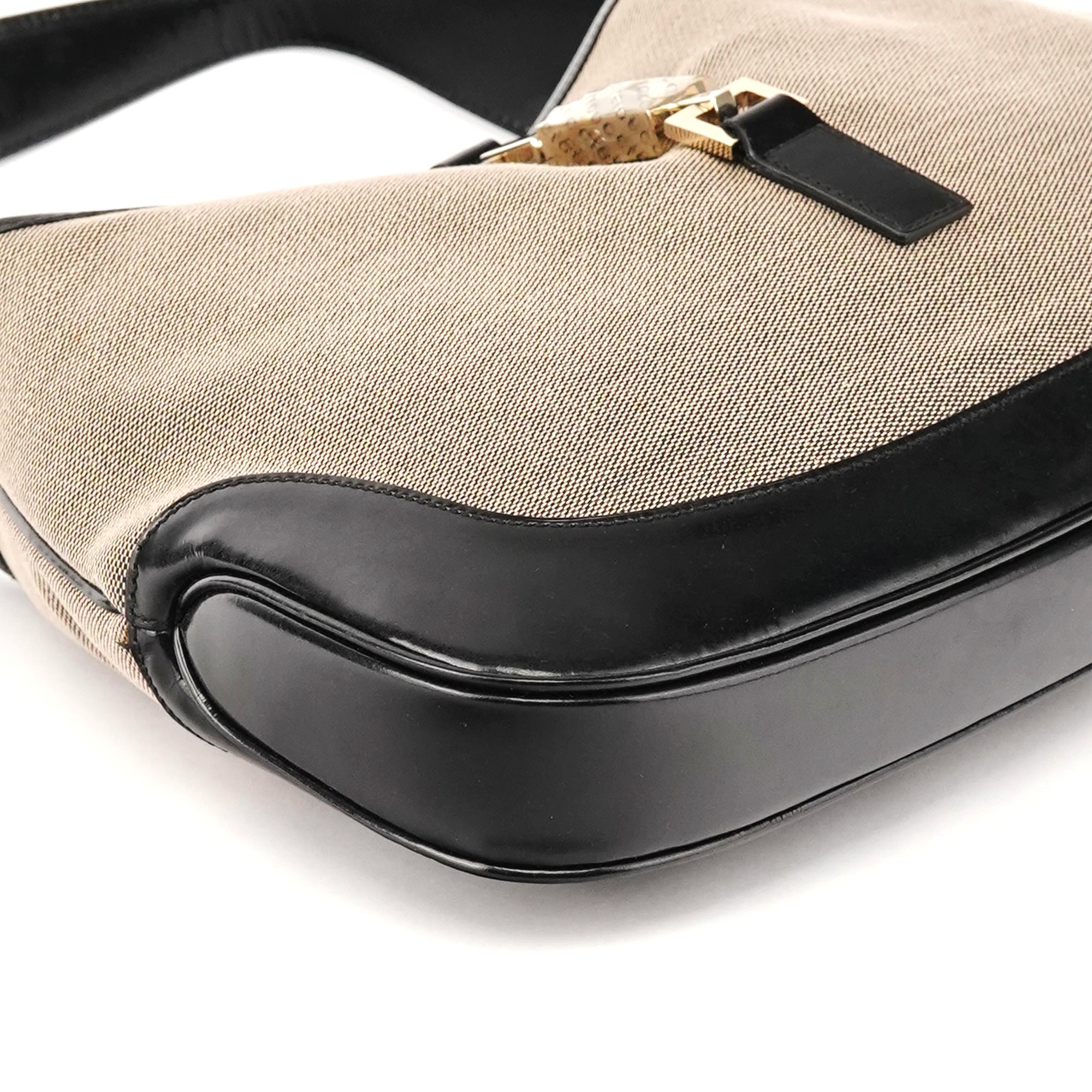 Gucci 001 3306 Beige Black Canvas Jackie Shoulder Bag