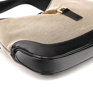 Gucci 001 3306 Beige Black Canvas Jackie Shoulder Bag
