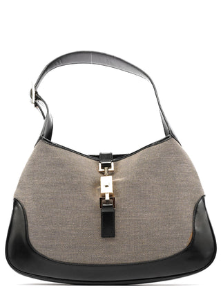Gucci 001 3306 Beige Black Canvas Jackie Shoulder Bag