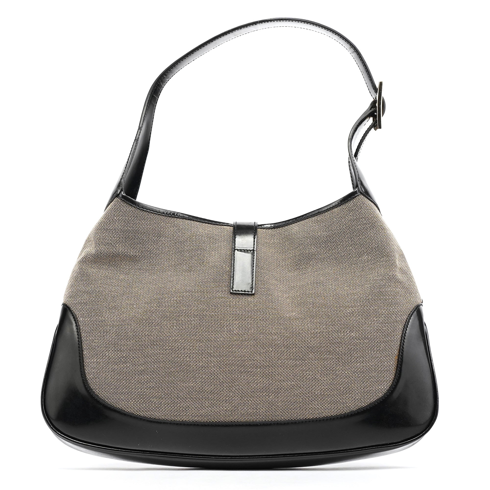 Gucci 001 3306 Beige Black Canvas Jackie Shoulder Bag