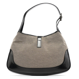 Gucci 001 3306 Beige Black Canvas Jackie Shoulder Bag