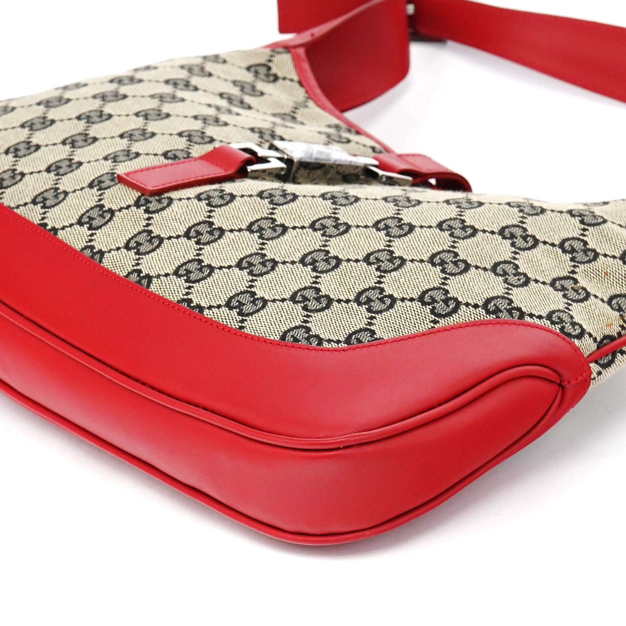 Gucci 001 3306 Borsa a spalla Jackie in tela GG beige e rossa
