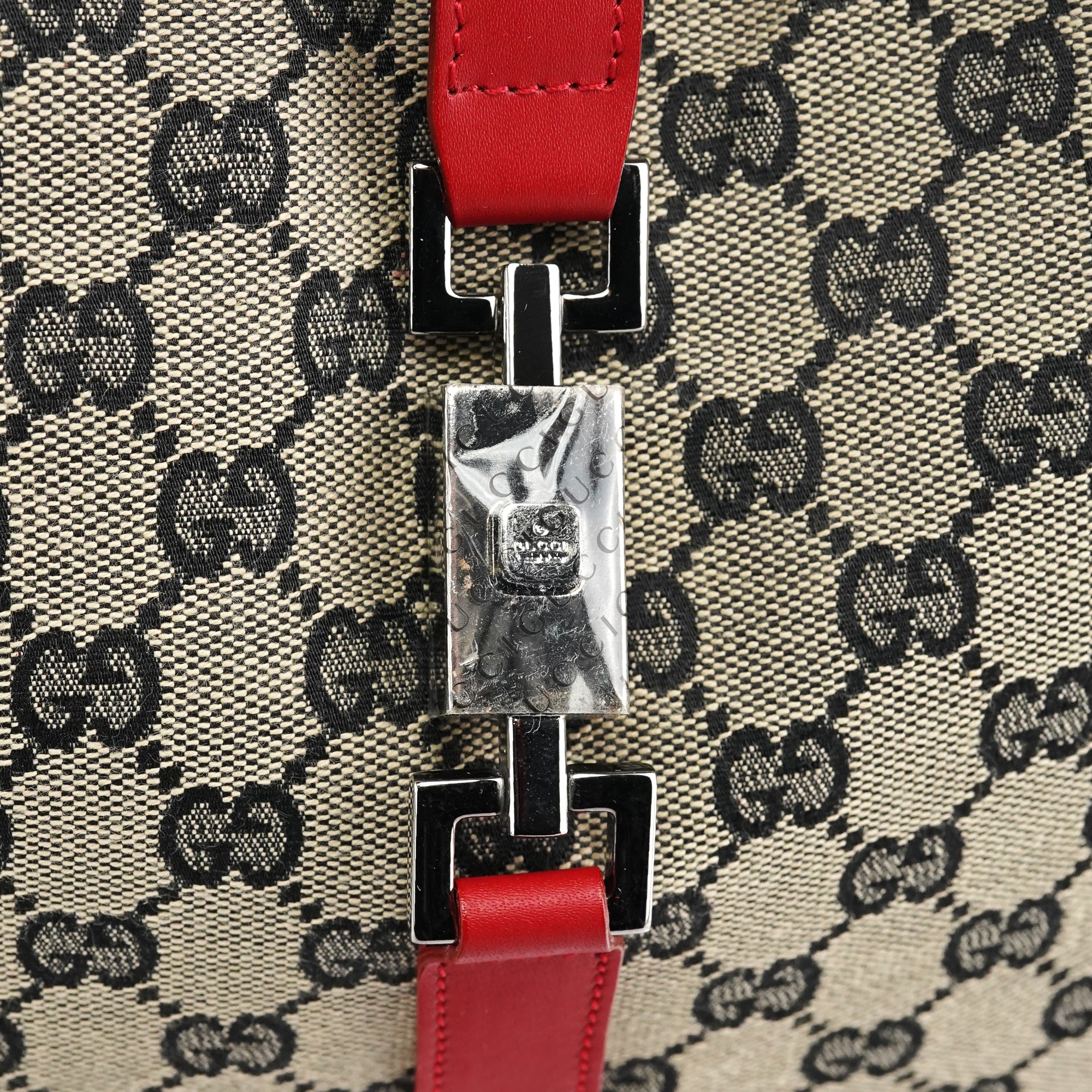 Gucci 001 3306 Borsa a spalla Jackie in tela GG beige e rossa