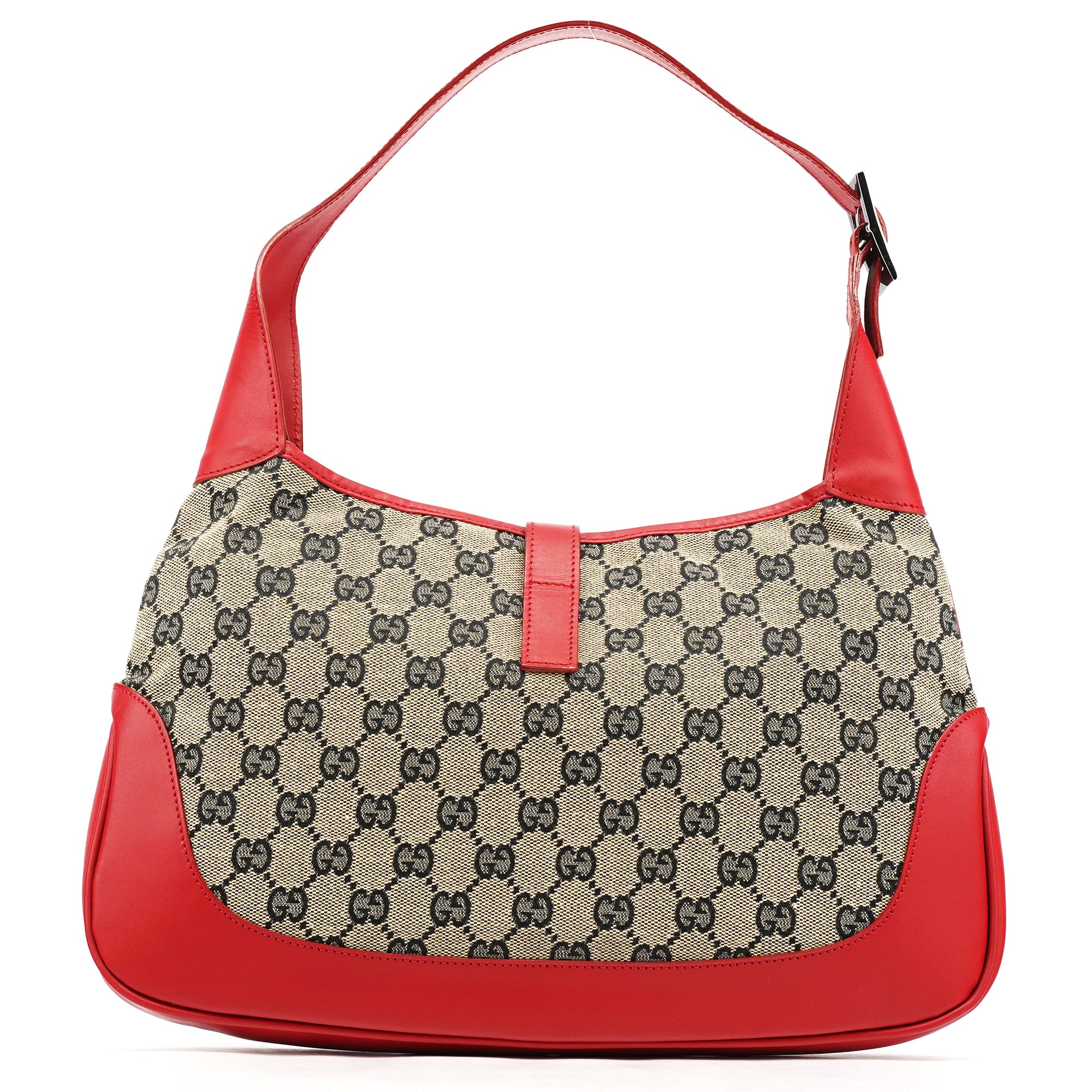 Gucci 001 3306 Borsa a spalla Jackie in tela GG beige e rossa